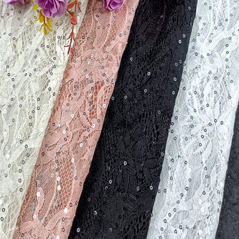 Dress Sequin Bright Polyester Lace Fabric for Women's Wear Wholesale S 6